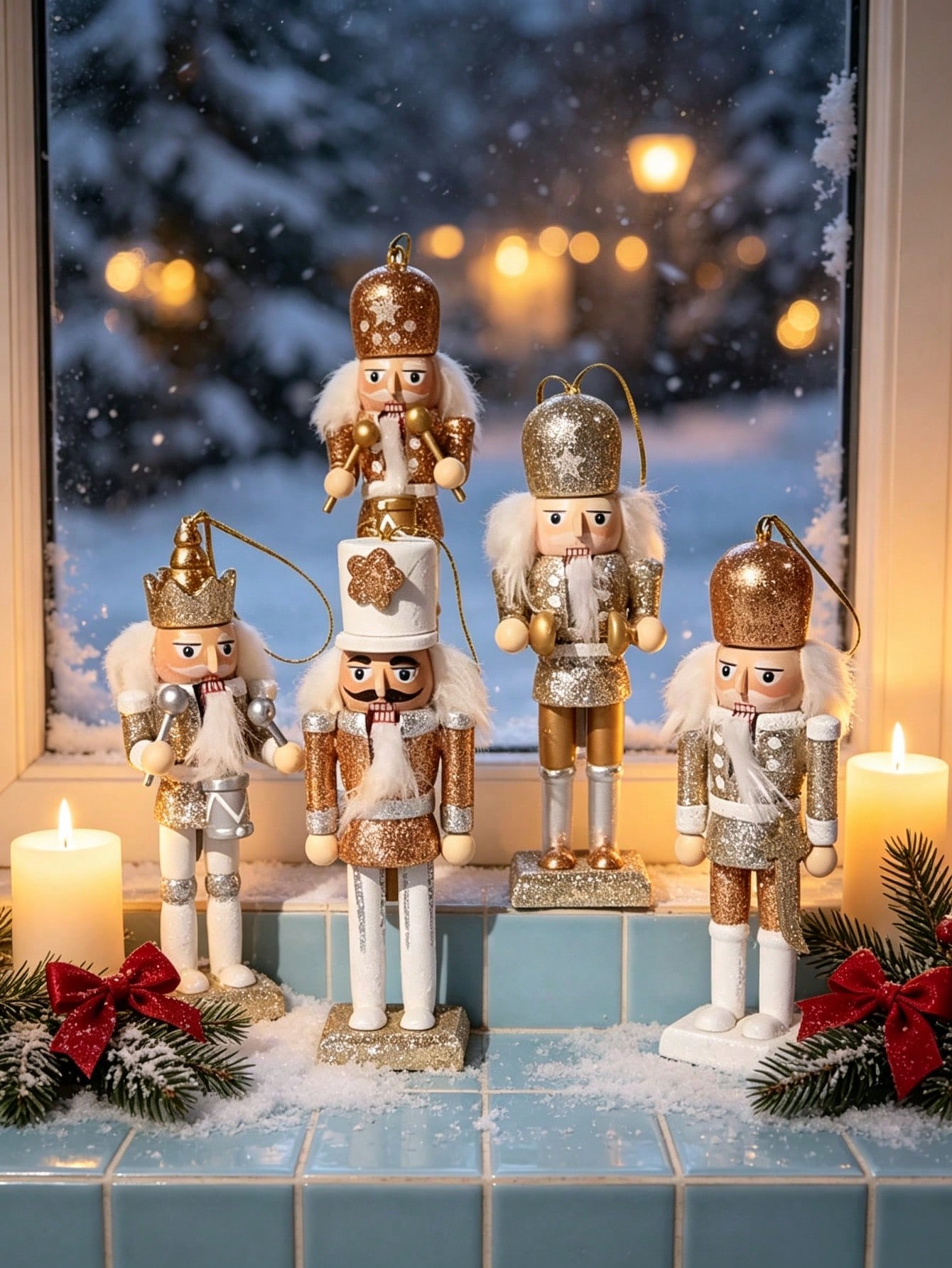 Nutcracker Figurine - Conjunto de 5 pingentes de madeira